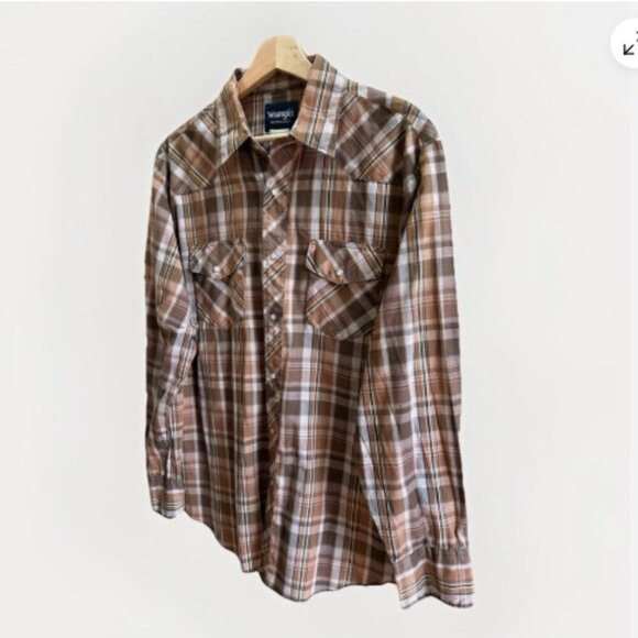 Wrangler Vintage Mens Western Plaid Pearl Snap Long Sleeve Button Down Size L/XL - Picture 3 of 11